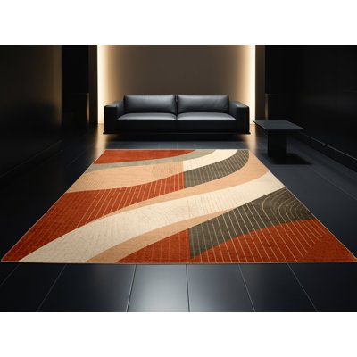Tapis bohémien abstrait lavable à la machine en brun - reliure beige
