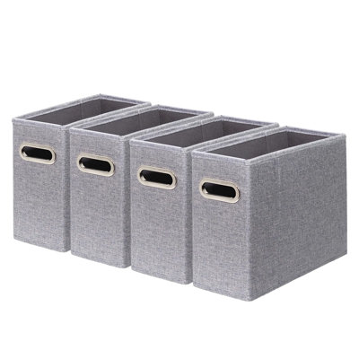 4 Pack Collapsible Fabric Letter Size File Storage Organizer Box with Metal Handle & PVC Rails