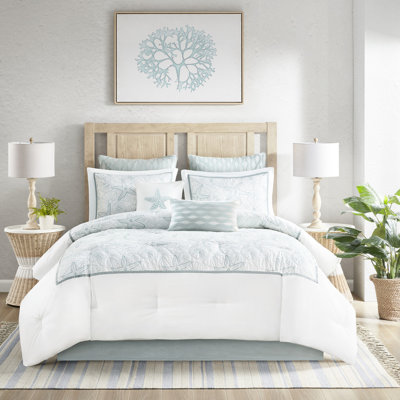 Édredon très grand - 100% coton, blanc avec broderie bleue, surdimensionné et confortable pour un rembourrage foncé