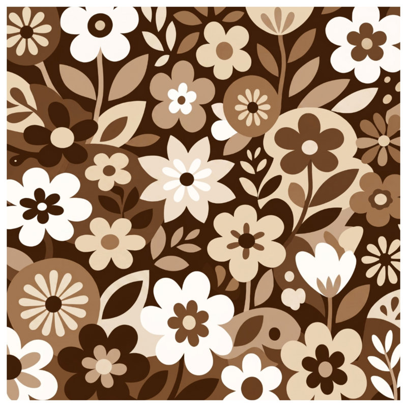 Tapis de bain à fleurs noires et blanches, L 24 po x L 17 po, Dark Brown Light Beige