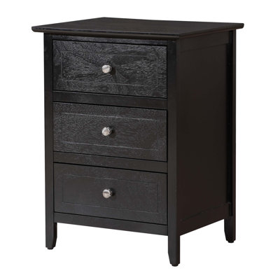 Élégante et durable table de chevet à 3 tiroirs avec placages en bois véritable et rangement spacieux, parfaite pour les chambres à coucher modernes.