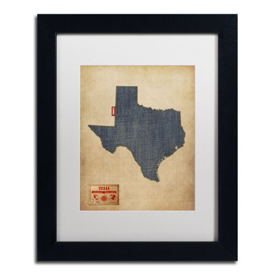 « texas map denim jeans style » par michael tompsett, impression encadrée