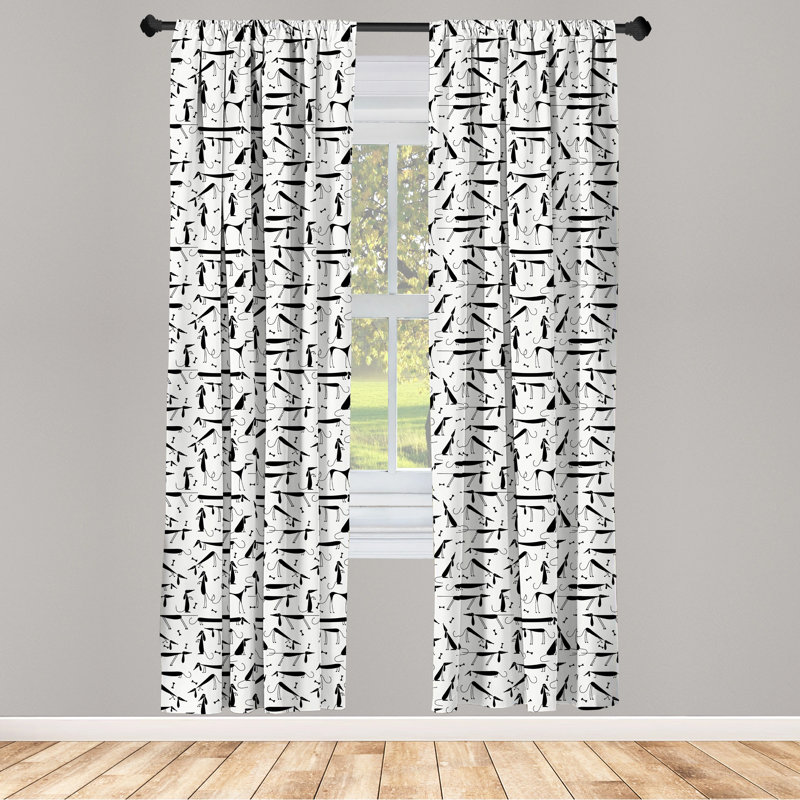 Black and White Dachshund Print Rod Pocket Curtain Panels