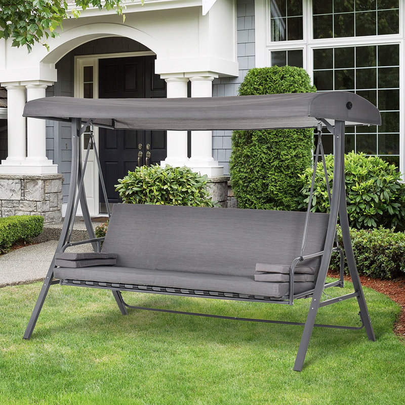 Aurele 3 Person Metal Hanging Porch Swing and Cushions