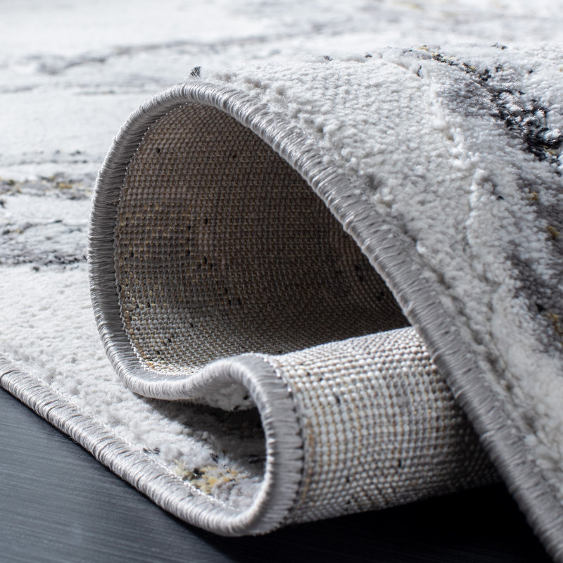 Kira Abstract Gray/Gold Area Rug, Round 6'7"