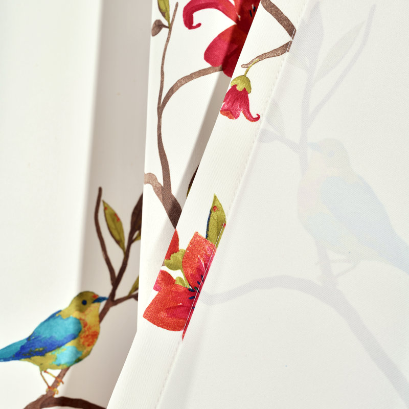 Ivory and Brown Bird Pattern Blackout Window Curtain Panels
