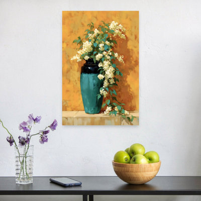 Art floral mural cascade de fleurs bleu sarcelle délicat jasmin rustique nature