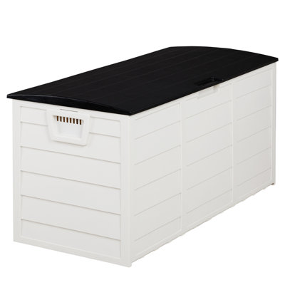 280l Black&white Outdoor Garden Storage Deck Box - Lockable Seat, Wheeled, Polypropylene Resin