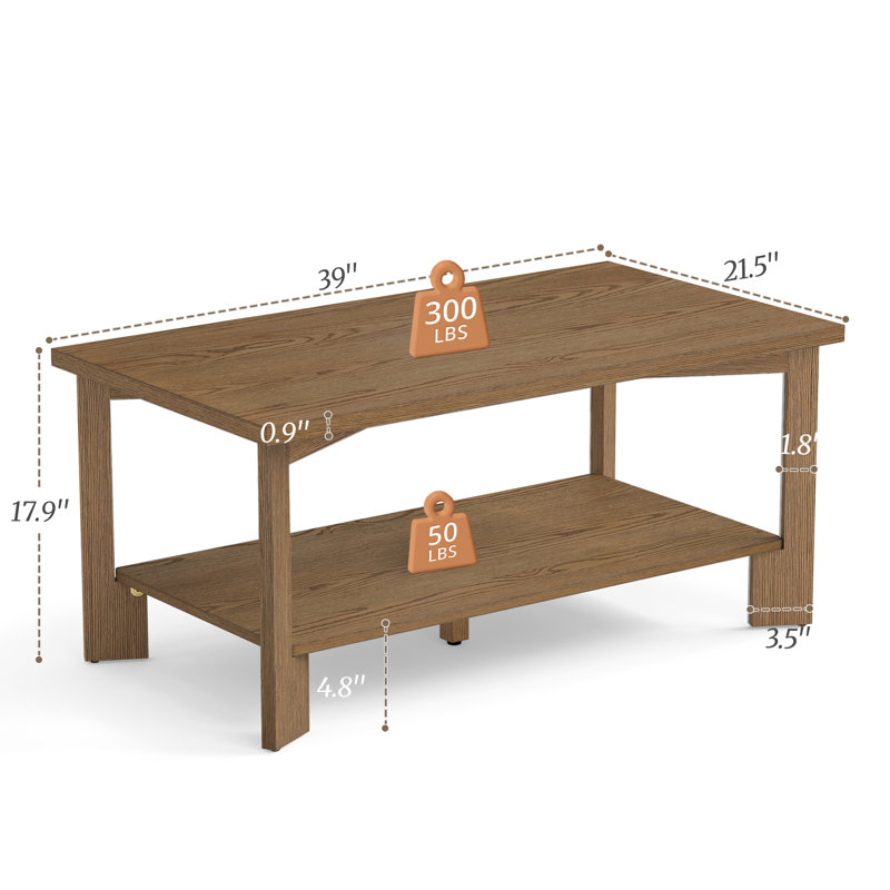 39''W Solid Wood Coffee Table, Dark Wood