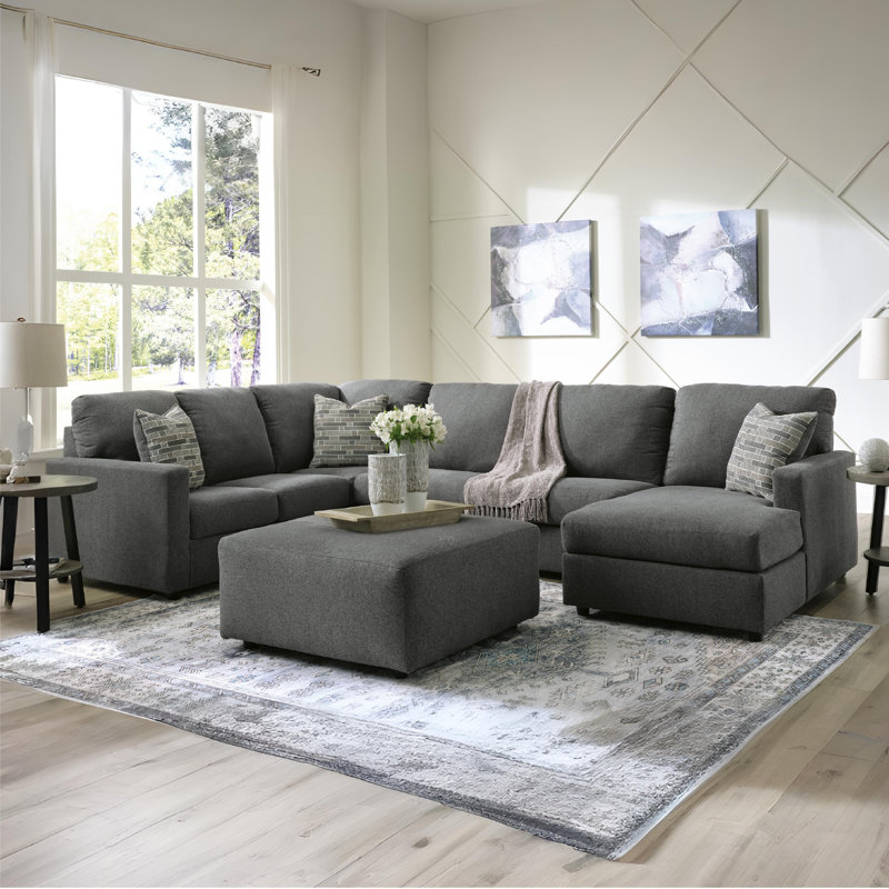 Edenfield Upholstered U-Shaped Sectional, Left Hand Facing, Charcoal 100% Polyester