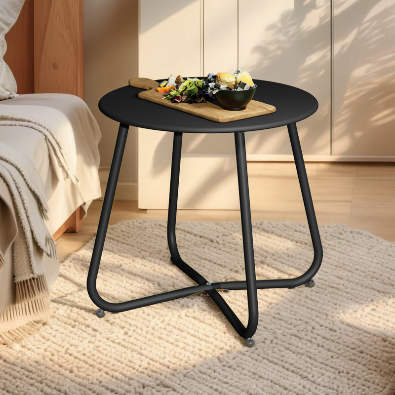 Round Steel Outdoor Side Table, Black