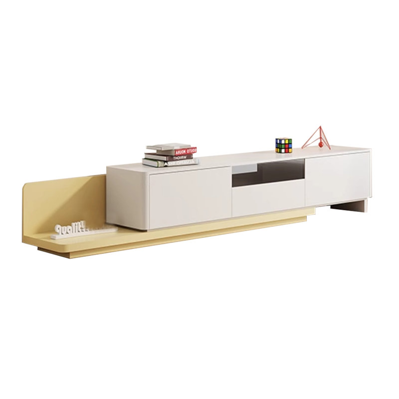 Meuble télé moderne en bois rétractable, H 15,75 po x L 78,74 po x l 15,75 po, Crème / jaune
