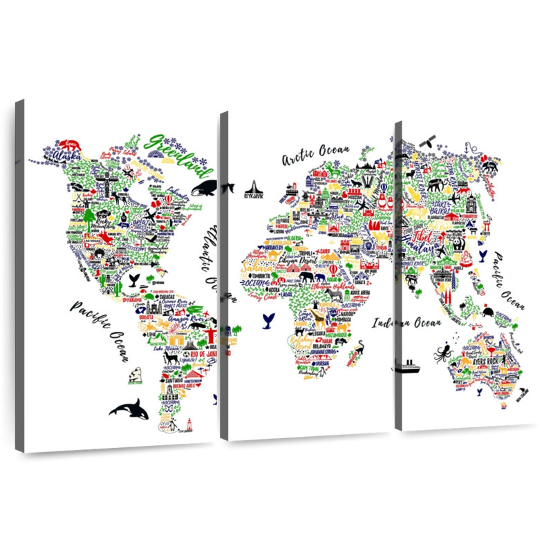 Aliaz Colorful Typography World Map, 32" H x 50" W