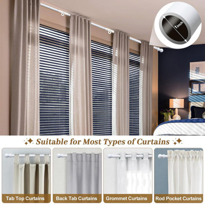 Adjustable U-Shaped Heavy Duty Curtain Rod With 0-180° Rotatable Elbows – Rust-Proof Alloy Steel (White)