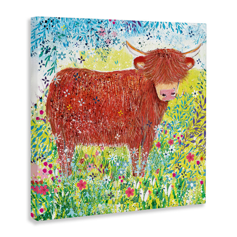 Toile fantaisiste Highland Cow, conception de Clare Tupper, H 24 po x l 24 po