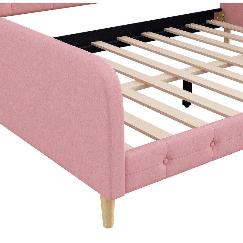 Grand lit de jour rembourré rose avec 4 pieds de soutien - robuste pour chambre d'amis / salon, Rose