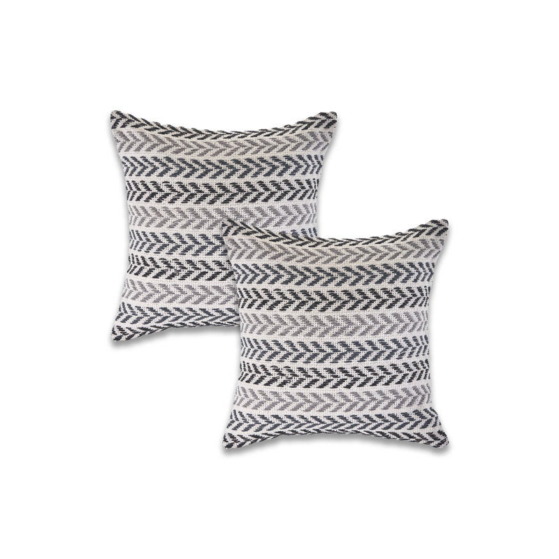 Ensemble de 2 coussins décoratifs en coton à chevrons tissés à la main, Noir, Polyester/ bourre en polyester