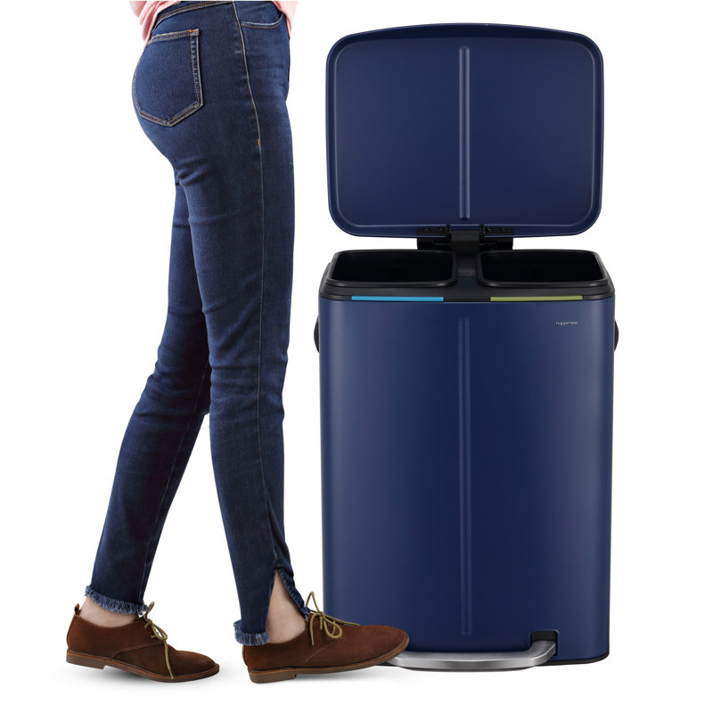 Denim Blue Stainless Steel 10.6-Gallon Step Trash Can