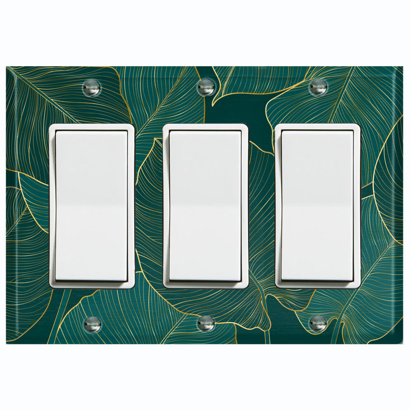 Green Monstera Plant Leaves 3 - Gang Toggle Light Switch Standard Wall Plate
