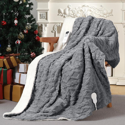 Heated Blanket Electric Throw Blanket, Tufted Sherpa Heating Lap Blanket, Heated Throw Blanket with 6 Heating Levels and 4 Timer, Washable Electric Blanket ETL Certified, Grey, 50"x60"