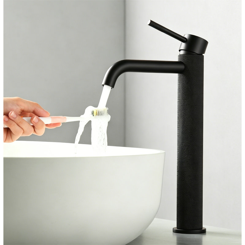 Robinet de lavabo de salle de bain en laiton sculpté, Noir mat