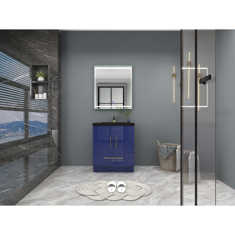 Ensemble de meuble-lavabo simple 30 po Camoni, Bleu nuit brillant, Or mat