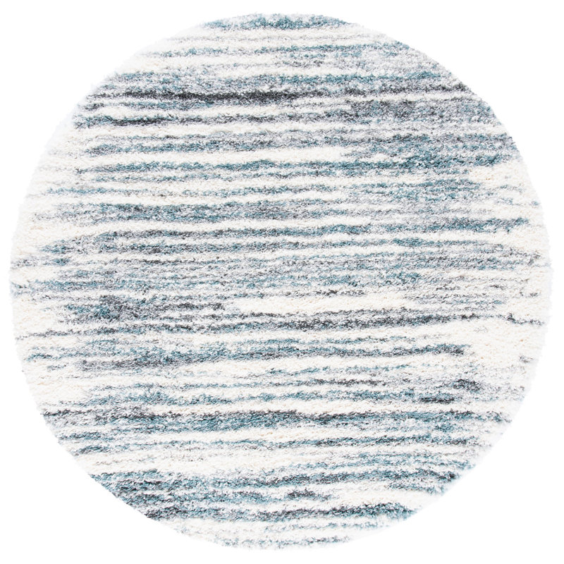Adam Abstract Ivory/Teal Area Rug, Round 6'7"