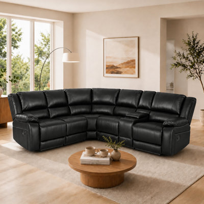 Talley 5-Seat Faux Leather Reclining Sectional Sofa with Storage Console Drop Down Table and Cup Holders