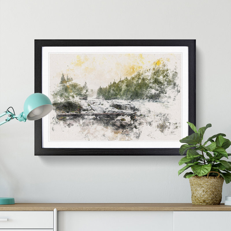Mountain Stream View - Framed Print, 62cm H x 87cm W x 2cm D, Black Framed