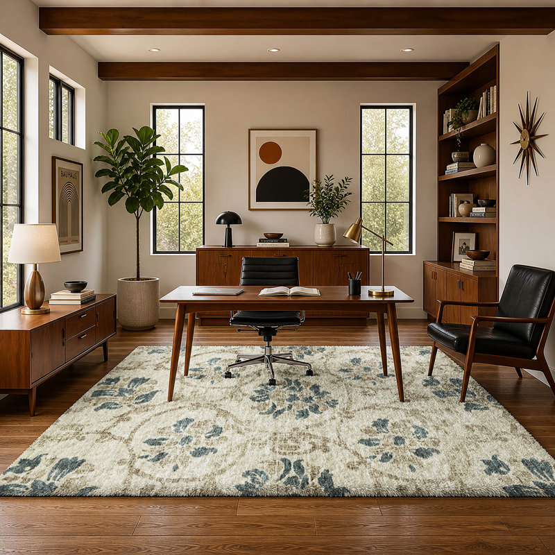 Tapis Dream Shag ADS766 de qualité supérieure, lavable à la machine et à motif floral, Beige, 9' x 12'