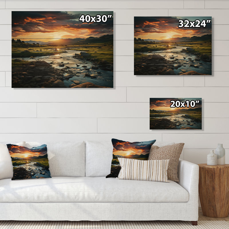 Paysage de la rivière Oregon I sur bois, H 10 po x l 20 po x P 0,78 po