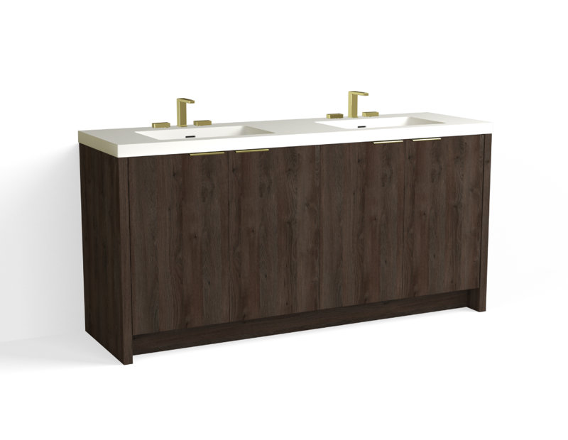 72 in. Handmade Double Vanity, White Matte, Nimbus/Satin Brass, 8" Widespread