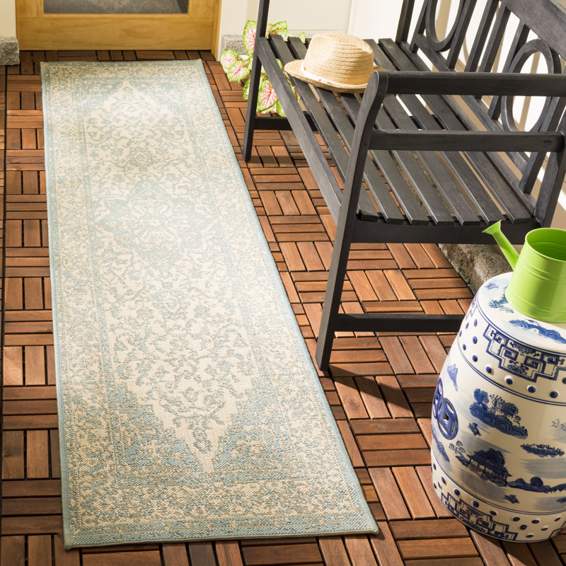 Tapis oriental crème / turquoise Danya, Tapis de couloir 2 pi 2 po x 12 pi