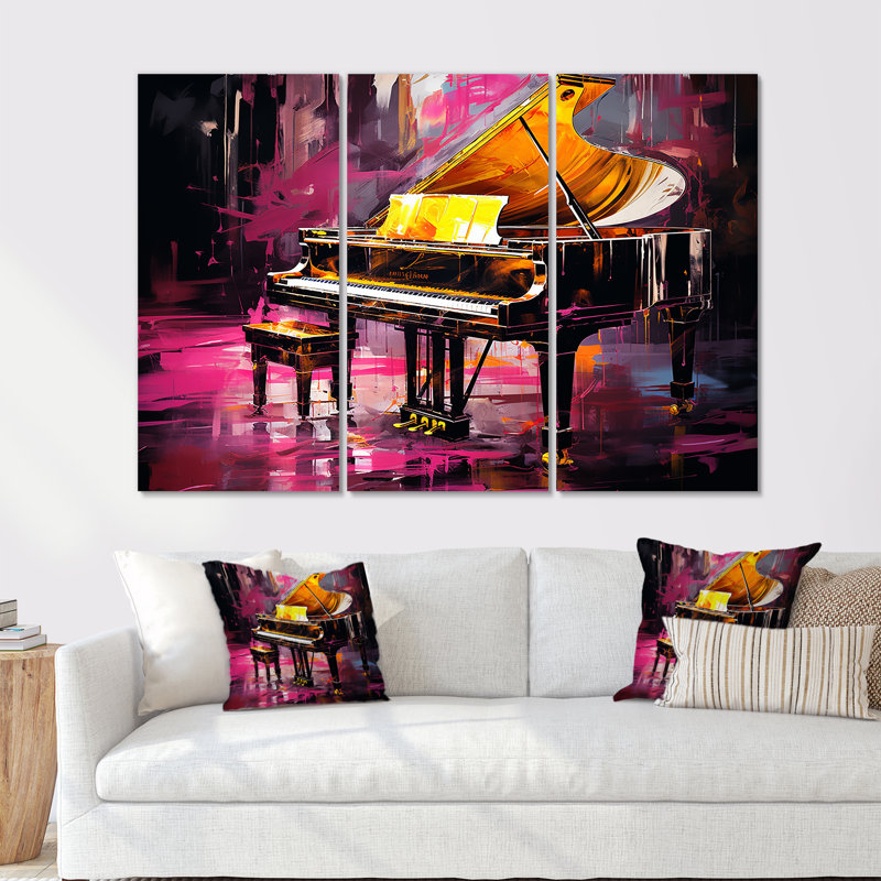 Ensemble de salon de piano jaune et mauve, H 32 po x l 48 po x P 1 po