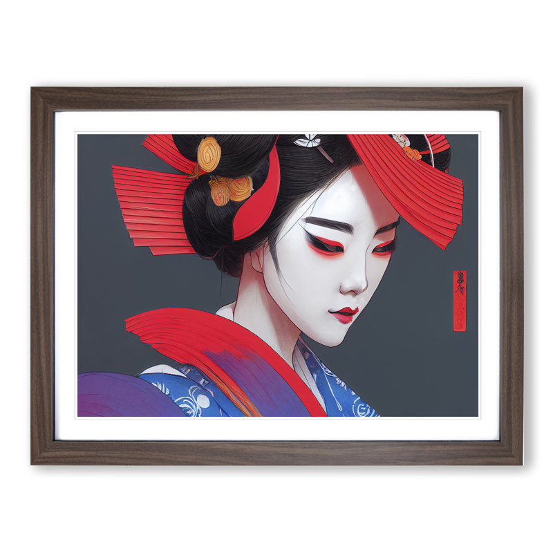 Sensational Geisha - Framed Print, 25cm H x 34cm W x 2cm D, Walnut