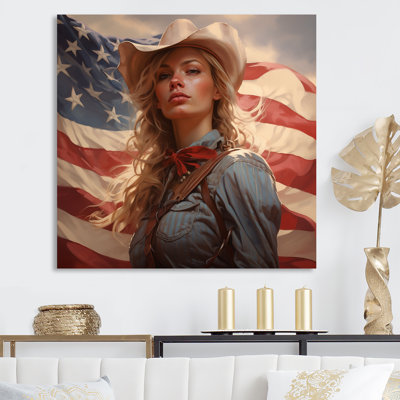 «Americana Cowgirl USA Flag I - Cowgirls», art mural