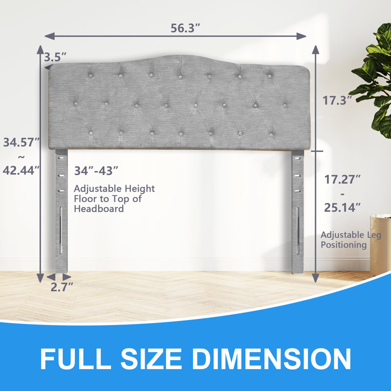 Tête de lit capitonnée et capitonnée, tête de lit en bois massif avec pieds en bois, tête de lit à hauteur ajustable de 37 po à 51 po, tête de lit en tissu au design moderne