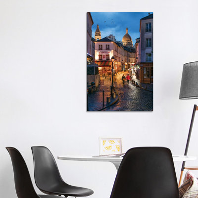 Streets Of Montmartre At Night With Sacré-Cœur Basilica In The Background, Paris, France by Jan Becke - Wrapped Canvas Gallery-Wrapped Canvas Giclée