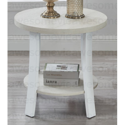 Anze Contemporary Round Wood Shelf End Table in White Finish
