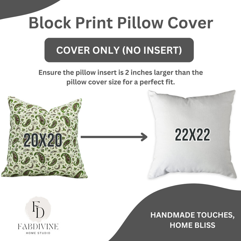 Housse de coussin en coton épais Fab Fabine, (bordure Kerijaal, vert), H 20 po x l 20 po