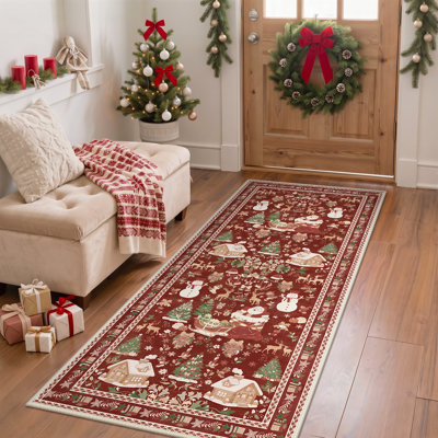 Tapis rouge lavable à la machine Christmas