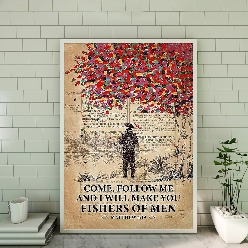 Fisher Of Man - Come And Follow Me Gallery Wrapped Canvas - Beige And Red Home Decor, 14" H x 11" W x 2" D