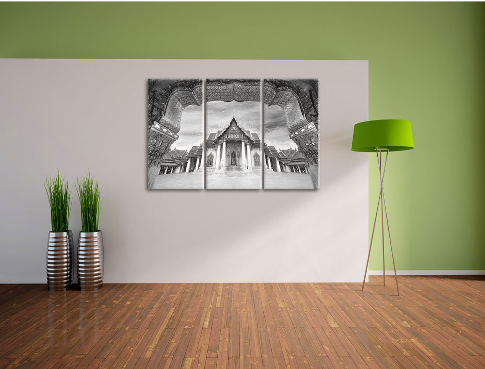 3-tlg. Leinwandbild-Set „Marmortempel von Bangkok“, Kunstdruck