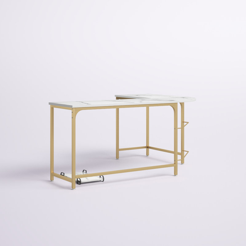 Rory L-Shaped Metal Base Computer Desk, White, 29.7" H x 66.1" W x 47.2" D