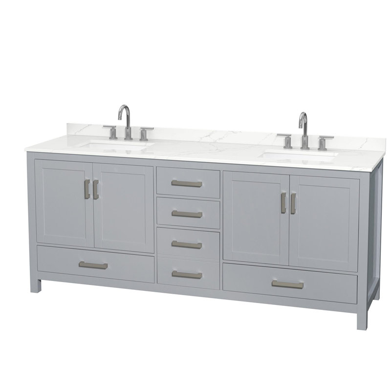 Sheffield 80" Freestanding Double Bathroom Vanity with Quartz Top, Gray, Giotto Quartz