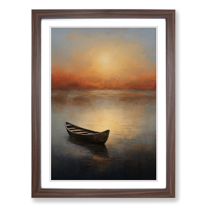 Boat on a Lake Modern Art - Framed Print, Walnut Framed, 64cm H x 46cm W x 2cm D