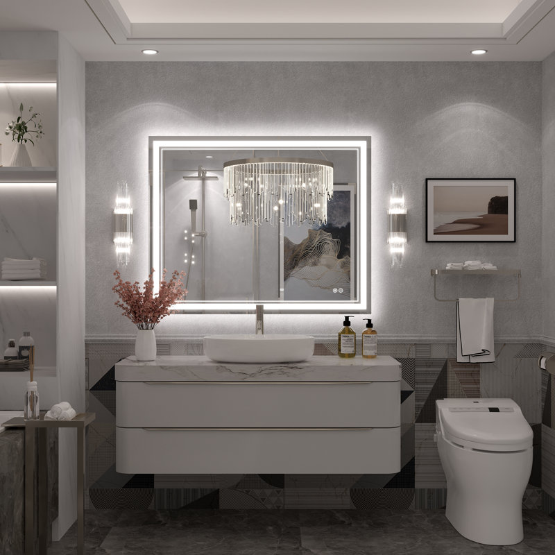 Miroir de salle de bain mural en verre trempé à l'avant et à l'arrière Molly, 40 po x 32 po