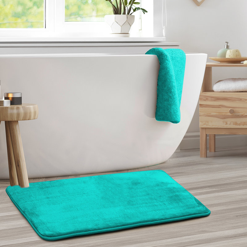 Tapis de bain en mousse viscoélastique ultra-doux avec envers antidérapant en PVC, Bleu sarcelle, Petit: L 24 po x l 17 po