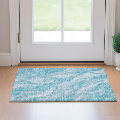 Tapis bleu sarcelle lavable à la machine Premium Prisco