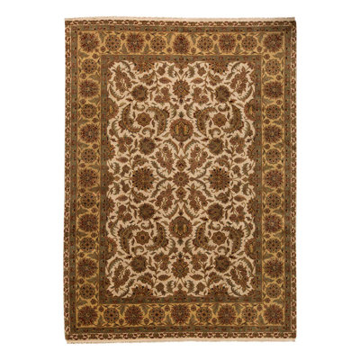 One-of-a-Kind Hand-Knotted 9'11" x 13'11" Wool Area Rug in Ivory/Yellow/Drak Brown